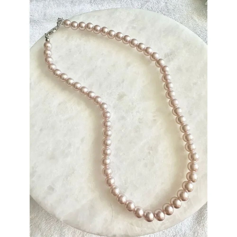 Sterling pink color faux pearl collar necklace